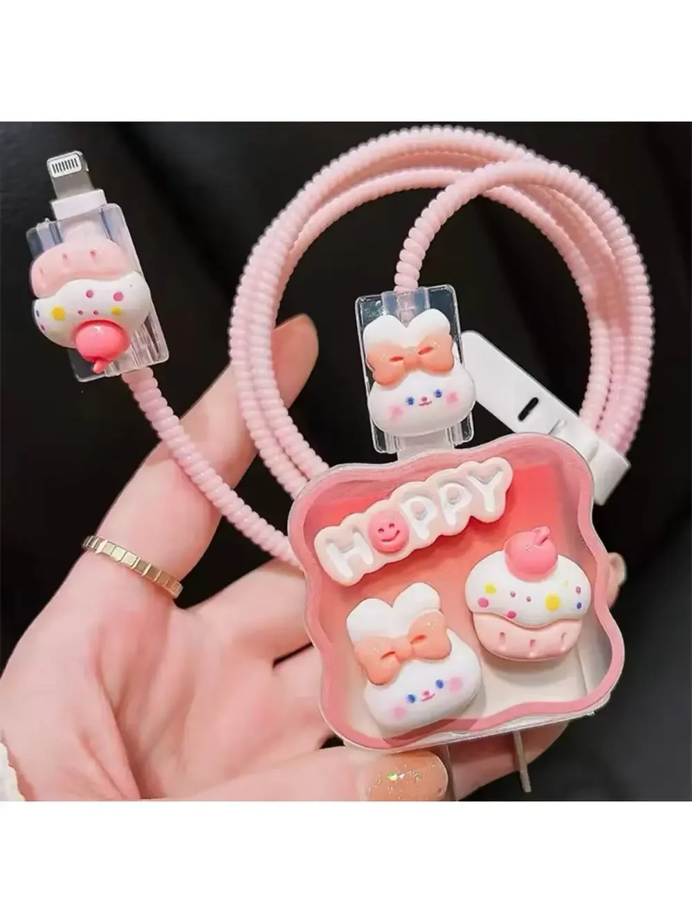 Cute Pink cake and Bunny iPhone CHarger Protector P14